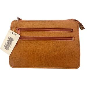 Vintage Mundi‎ Sears Real Leather Brown Money Bag Wristlet Grab Clutch Pouch